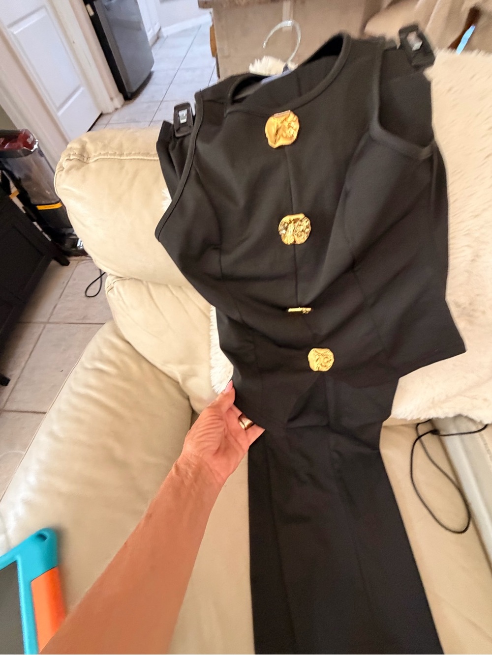 Black Dress with Gold Decorative Buttons